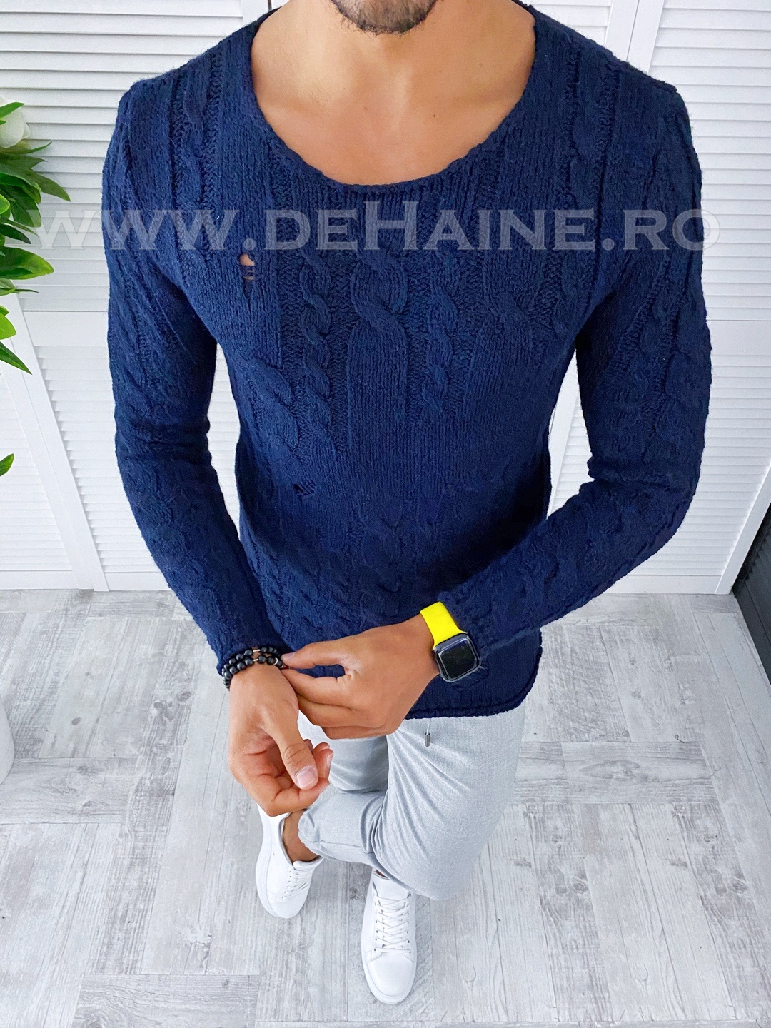 Pulover barbati gros slim fit bleumarin t3627 n5-5